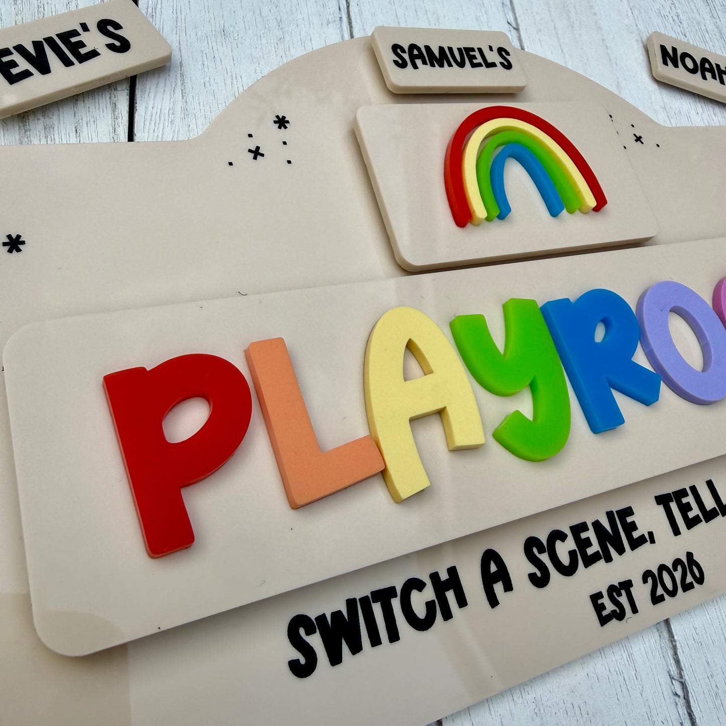 Personalised Pretend Play Switch A Scene Starter Pack | Role Play Sign with Interchangeable Scenarios