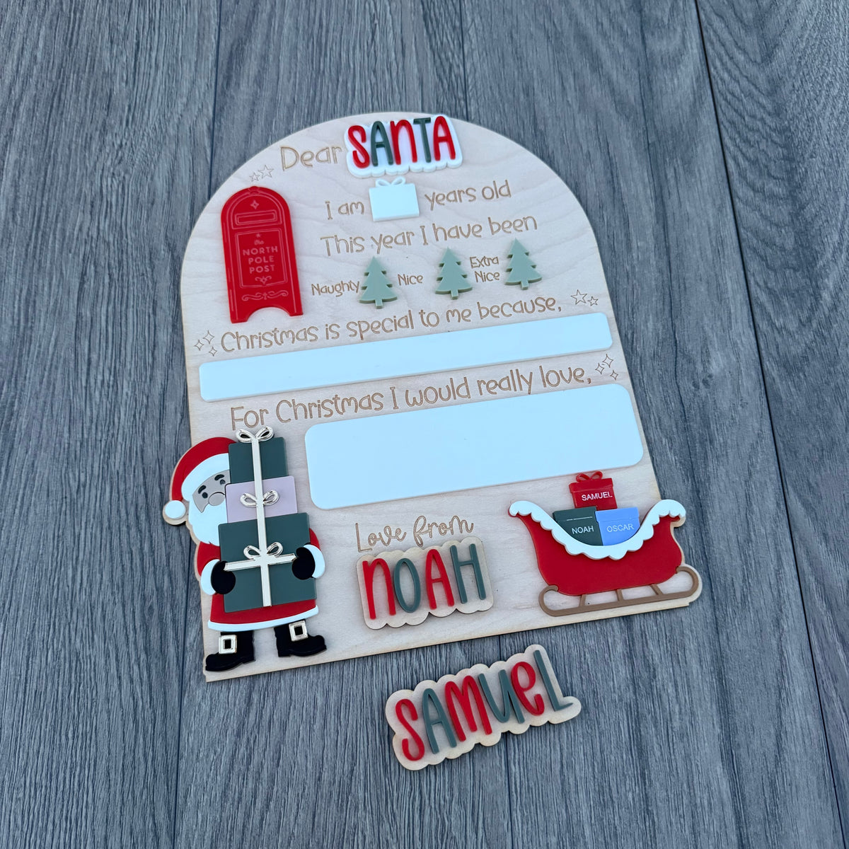 Personalised Dear Santa with Sleigh Board| Maple Wood with Reusable White Board | Letter to Santa