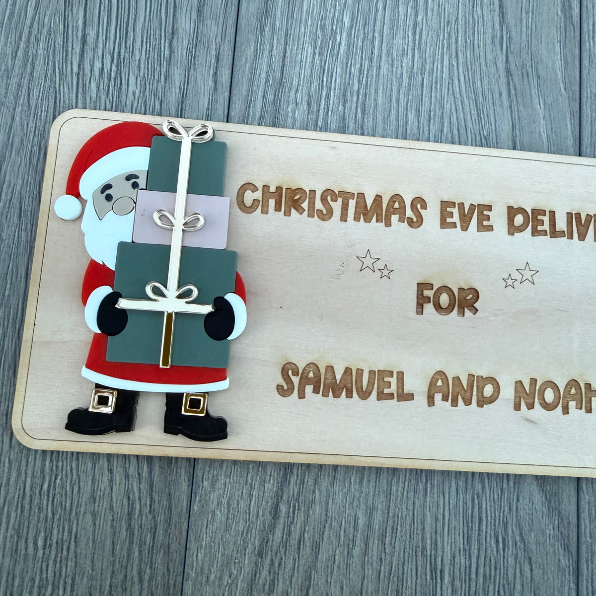 Personalised Christmas Eve Box Plaque | Acrylic Peeking Santa Sign | Custom December Box Decoration |