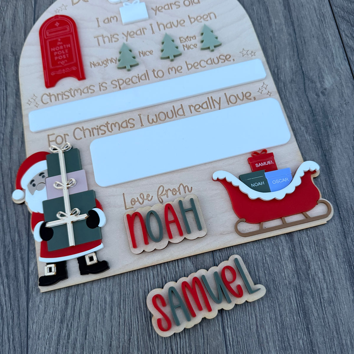 Personalised Dear Santa with Sleigh Board| Maple Wood with Reusable White Board | Letter to Santa