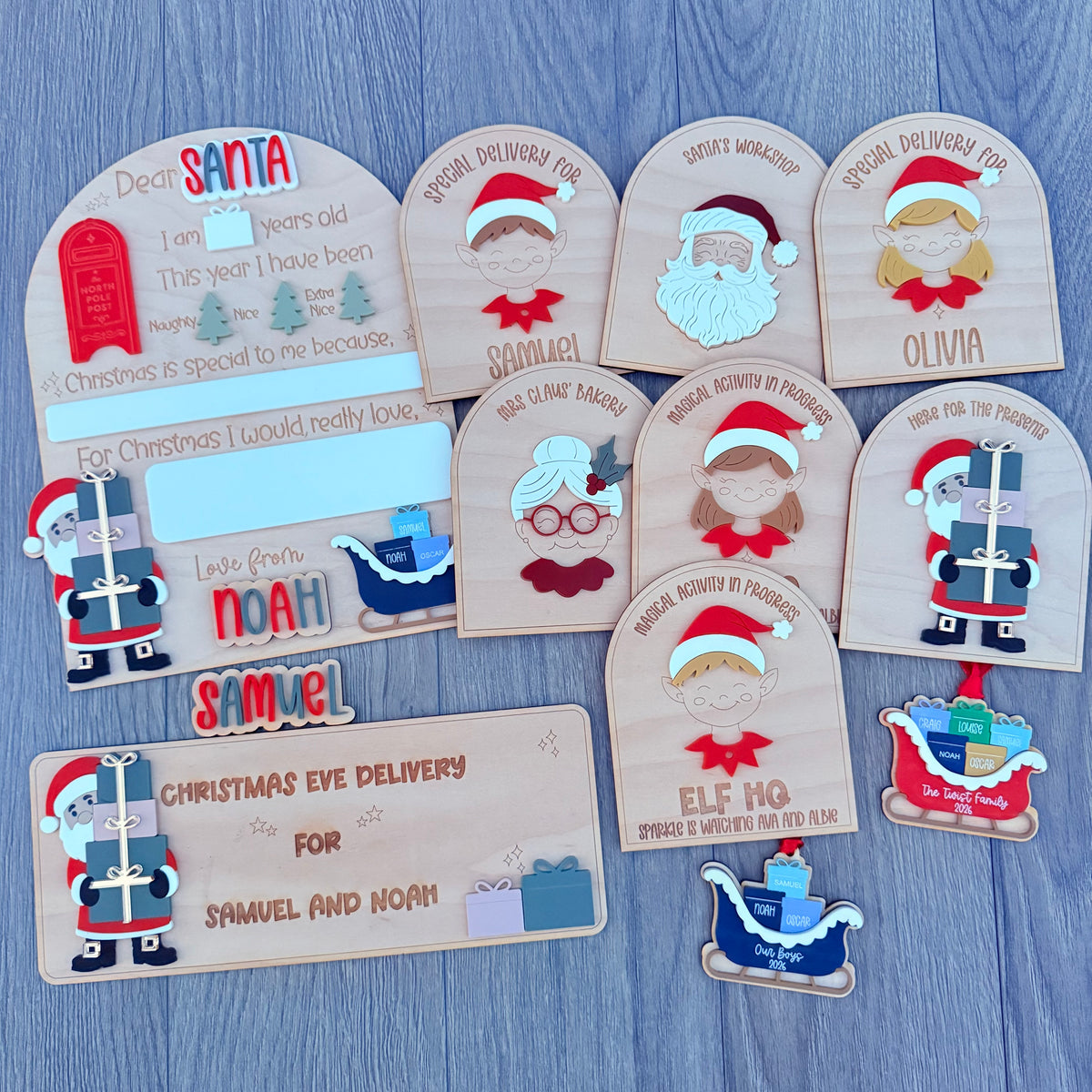 Personalised Dear Santa with Sleigh Board| Maple Wood with Reusable White Board | Letter to Santa