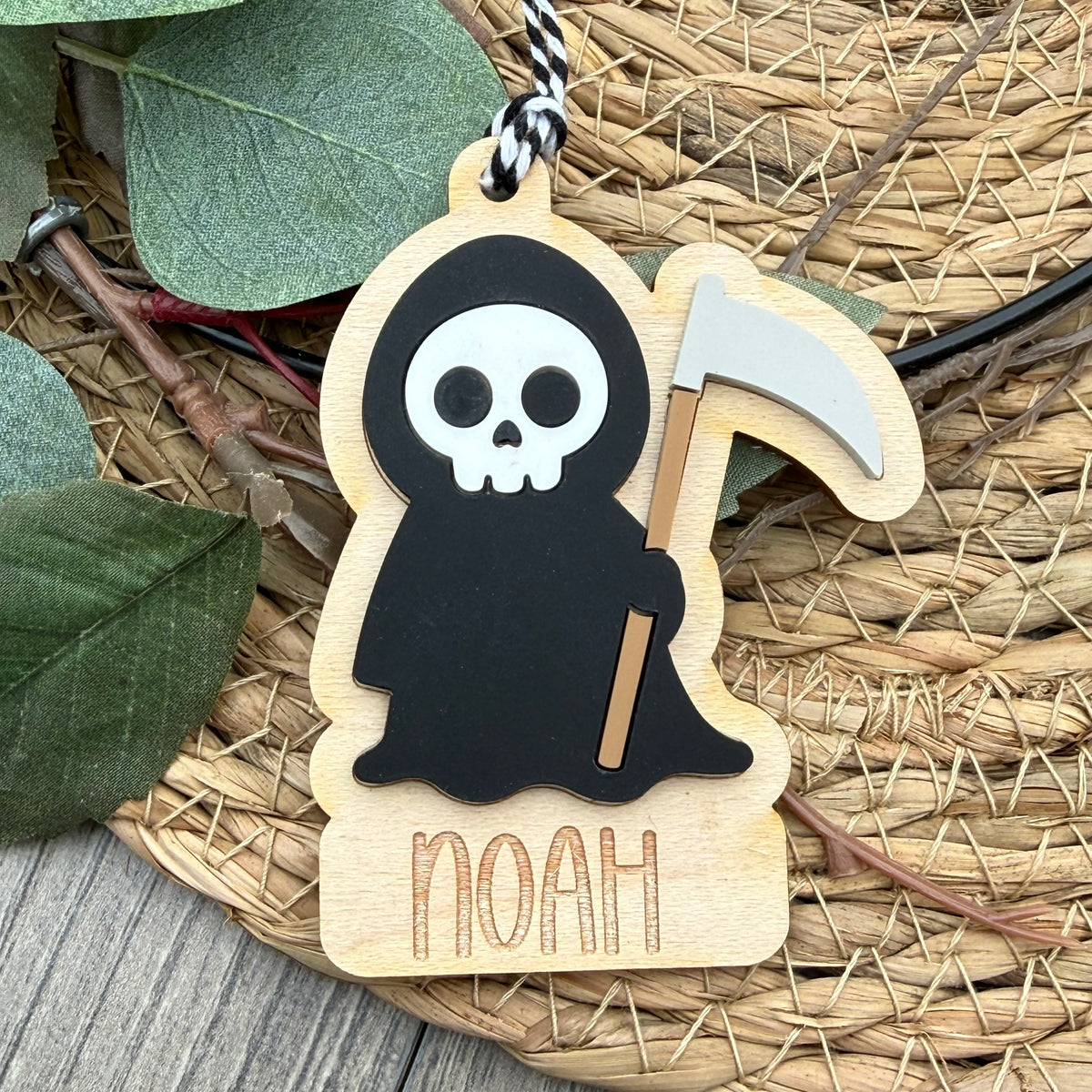 Personalised Grim Reaper Boo Basket Tag | Halloween Basket Name Tag |
