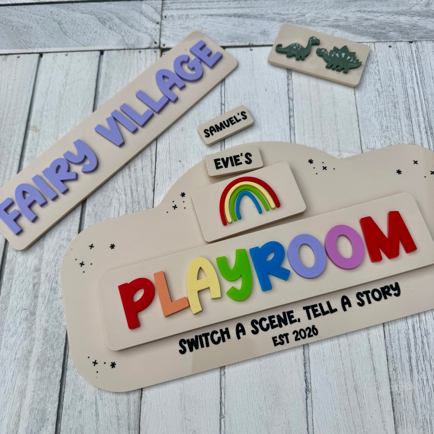 Personalised Pretend Play Switch A Scene Starter Pack | Role Play Sign with Interchangeable Scenarios