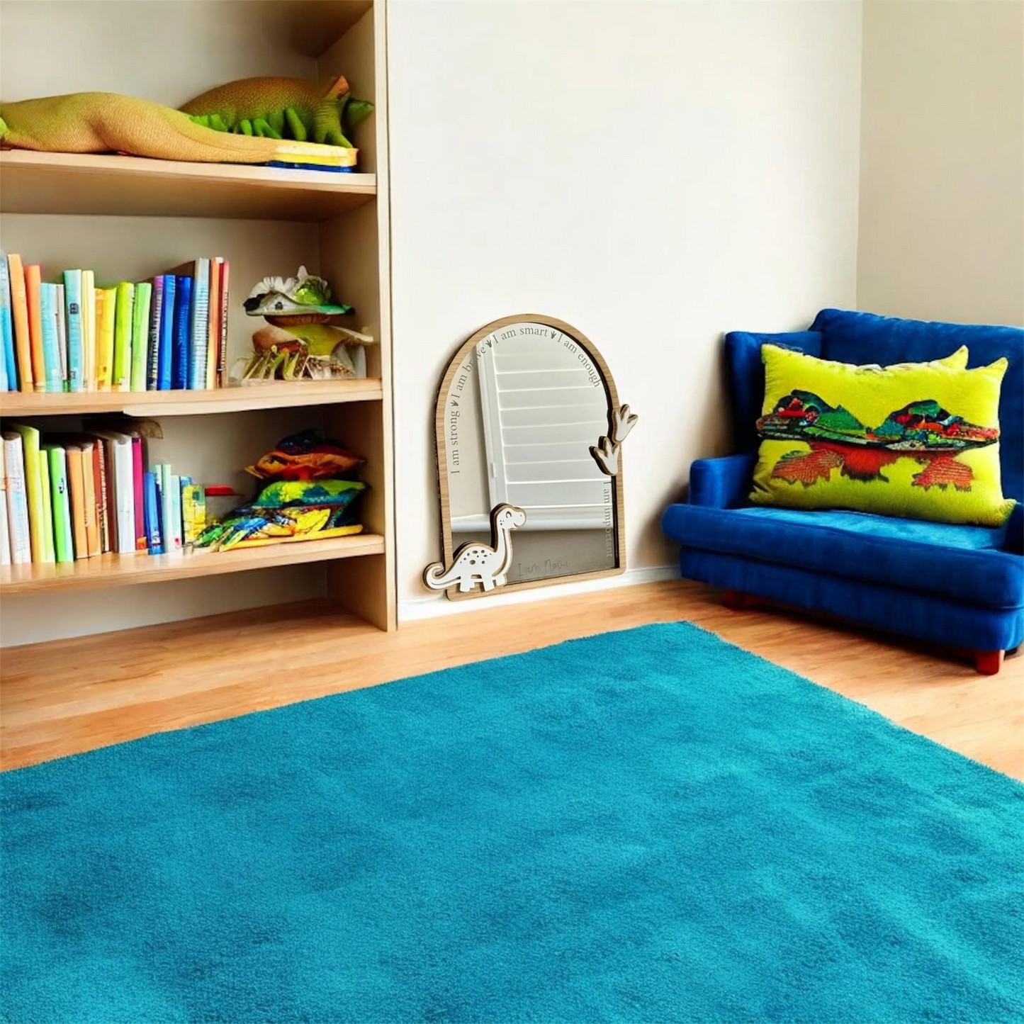 Personalised Affirmation Mirror with Dinosaur Design for Child’s Bedroom