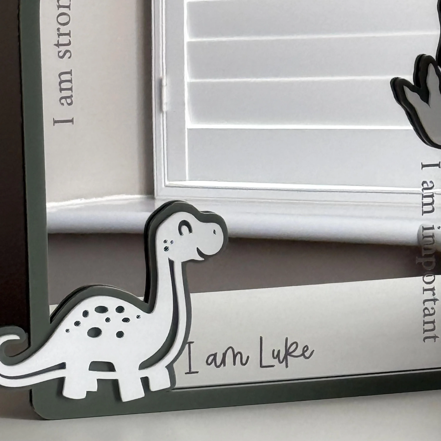 Personalised Affirmation Mirror with Dinosaur Design for Child’s Bedroom