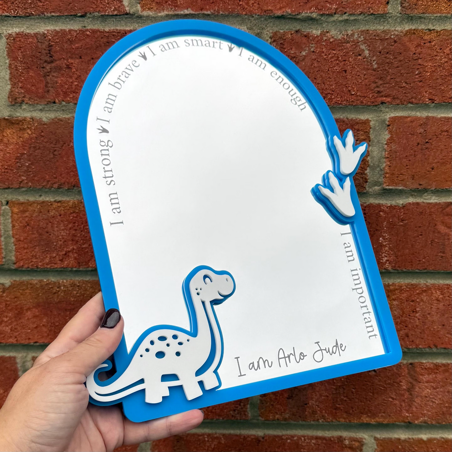 Personalised Affirmation Mirror with Dinosaur Design for Child’s Bedroom