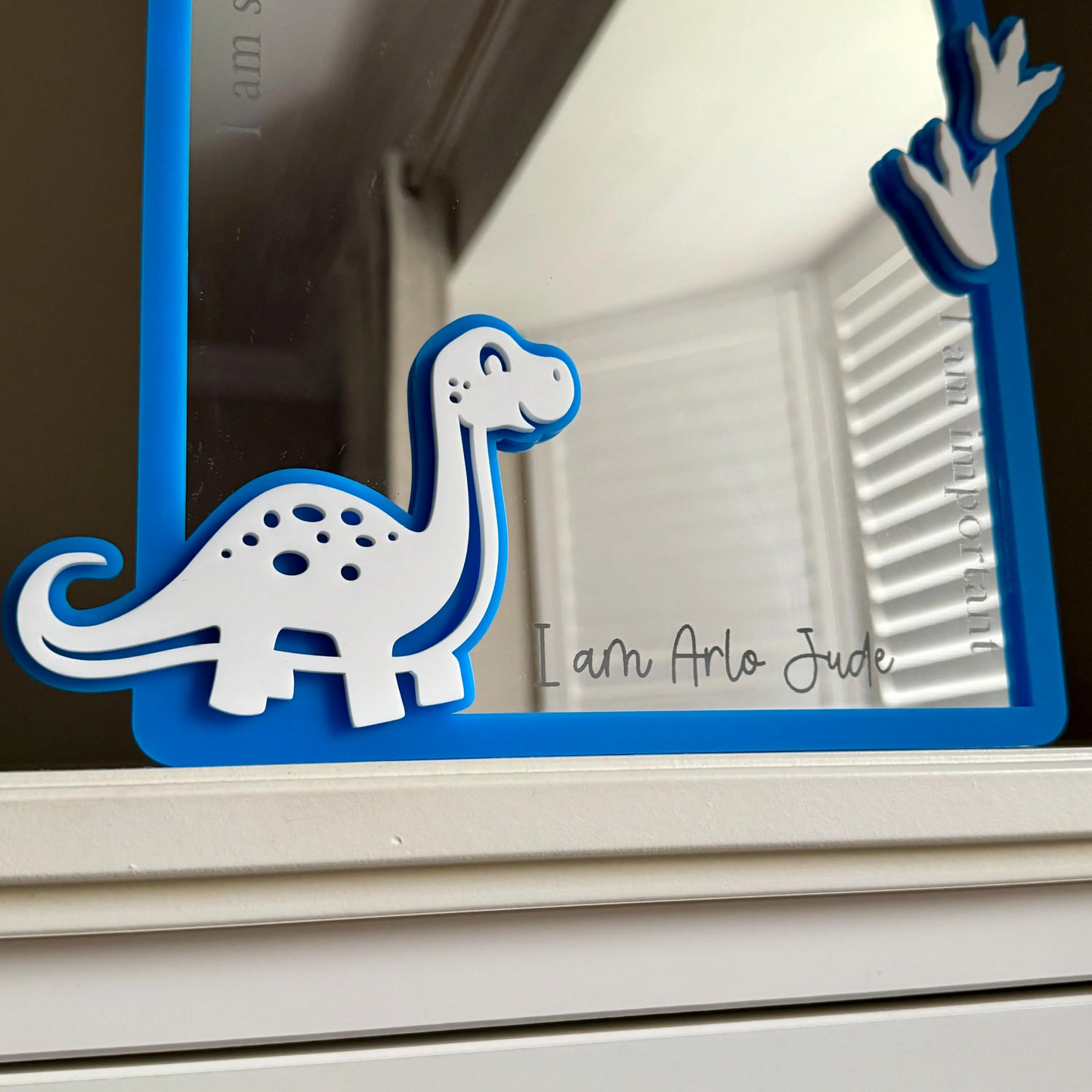 Personalised Affirmation Mirror with Dinosaur Design for Child’s Bedroom