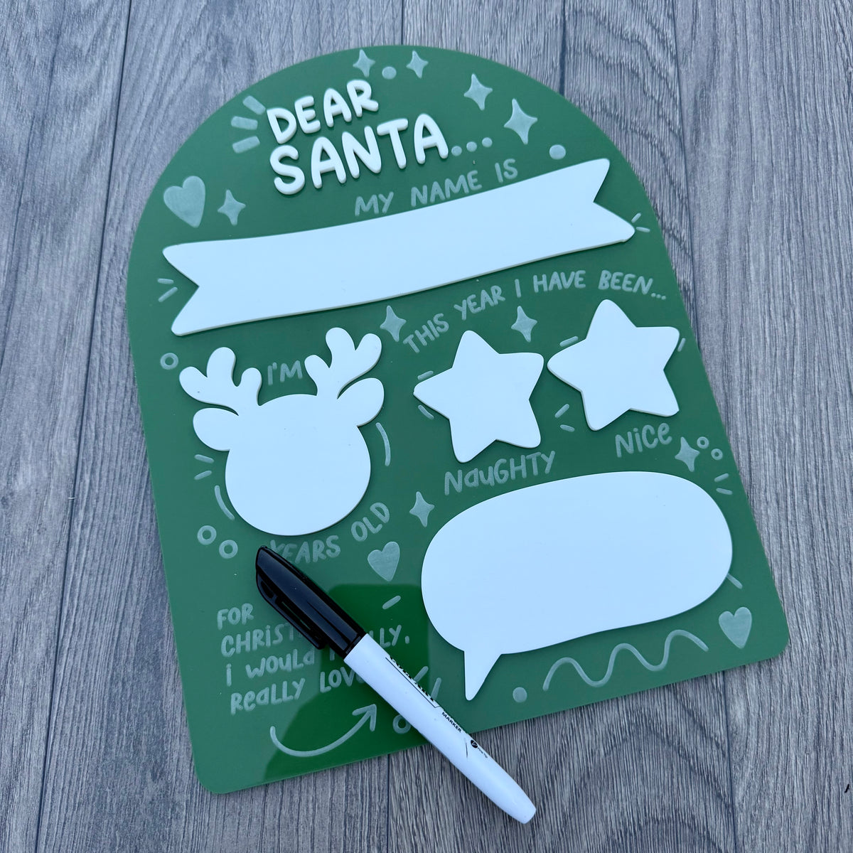 Personalised Dear Santa Board | Acrylic Board with Reuseable whiteboard