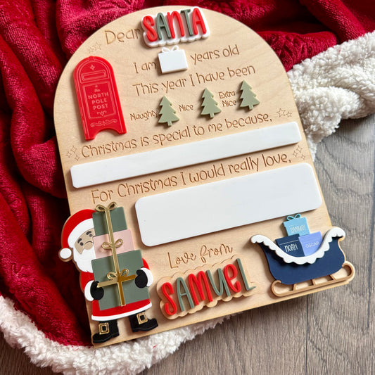 Personalised Dear Santa with Sleigh Board| Maple Wood with Reusable White Board | Letter to Santa