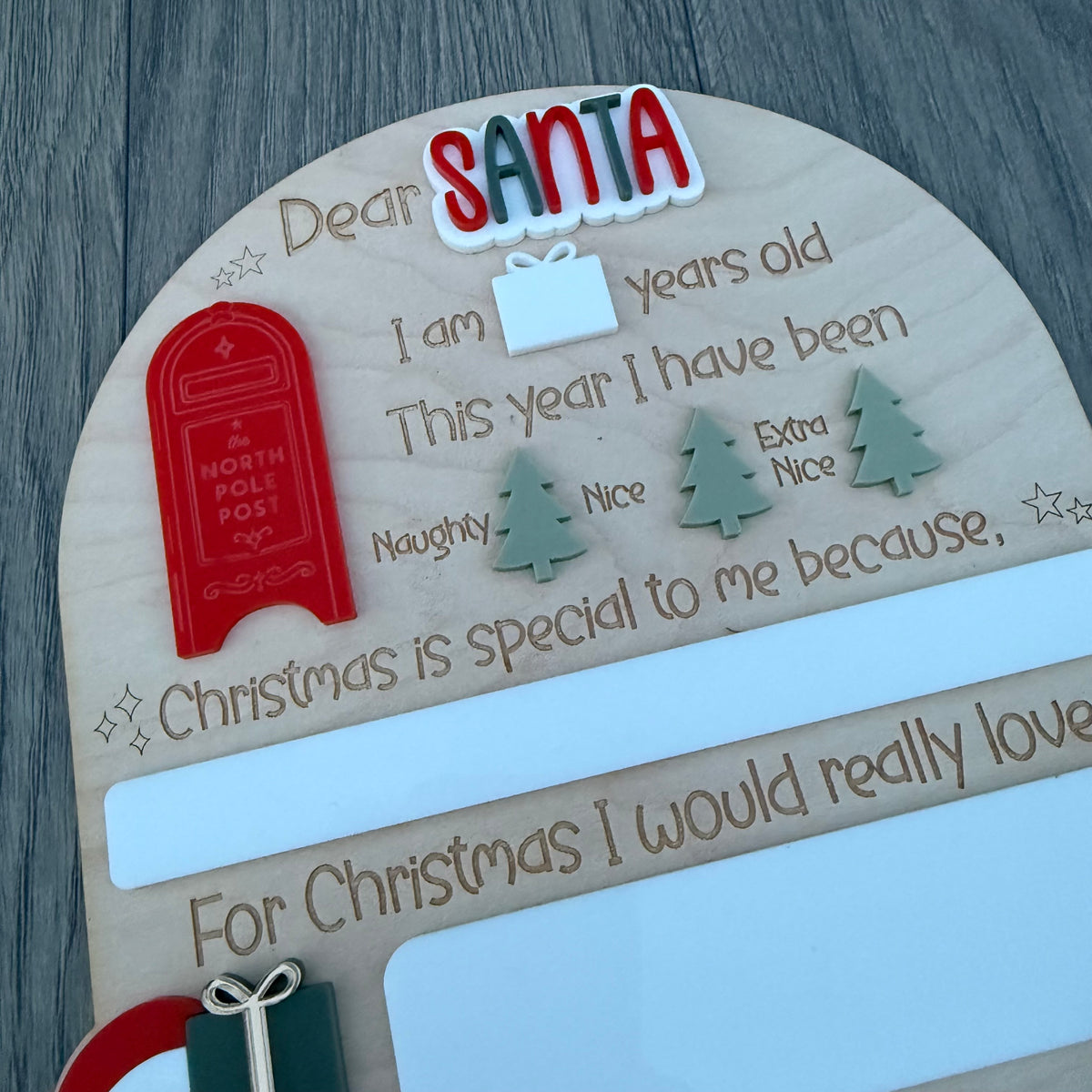 Personalised Dear Santa with Sleigh Board| Maple Wood with Reusable White Board | Letter to Santa