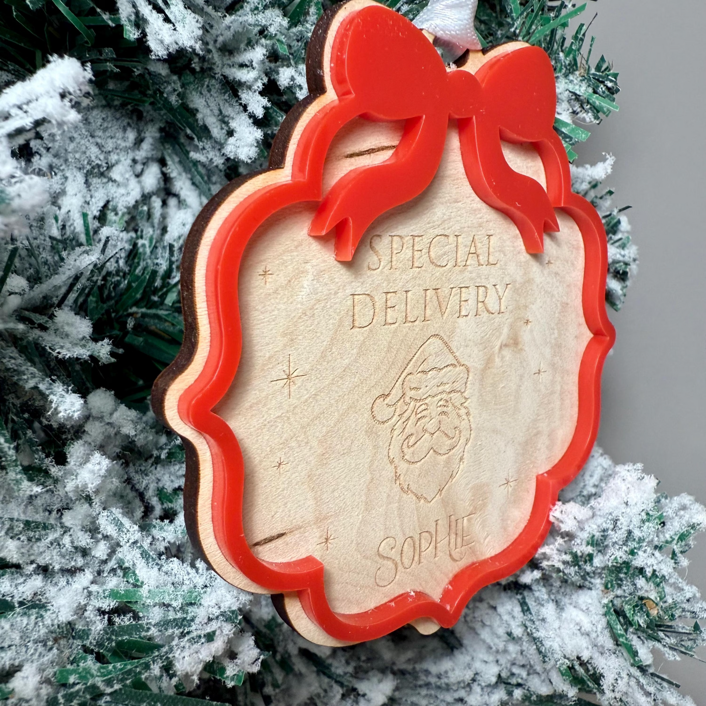 Personalised Father Christmas Stocking Gift Tag with Bow surround