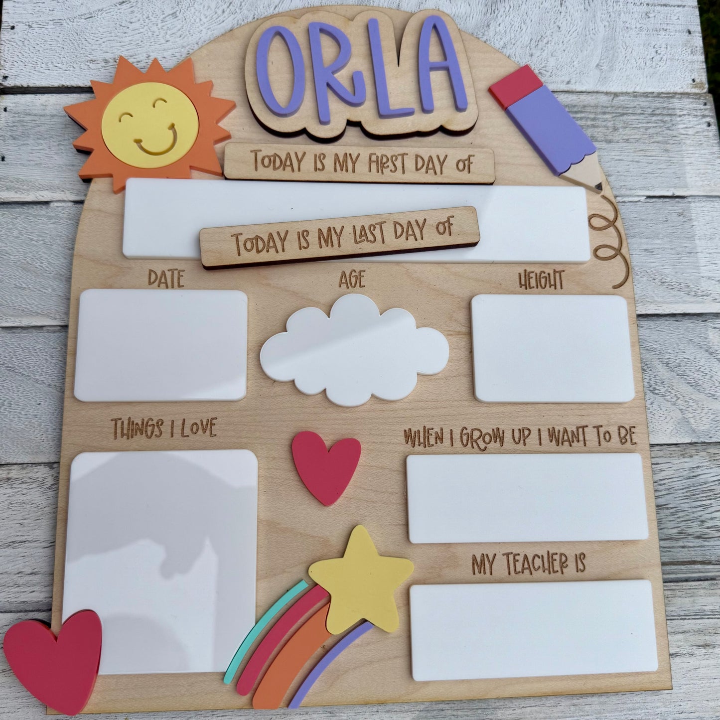 Personalised Reusable First and Last Day of School Board with Shooting Star