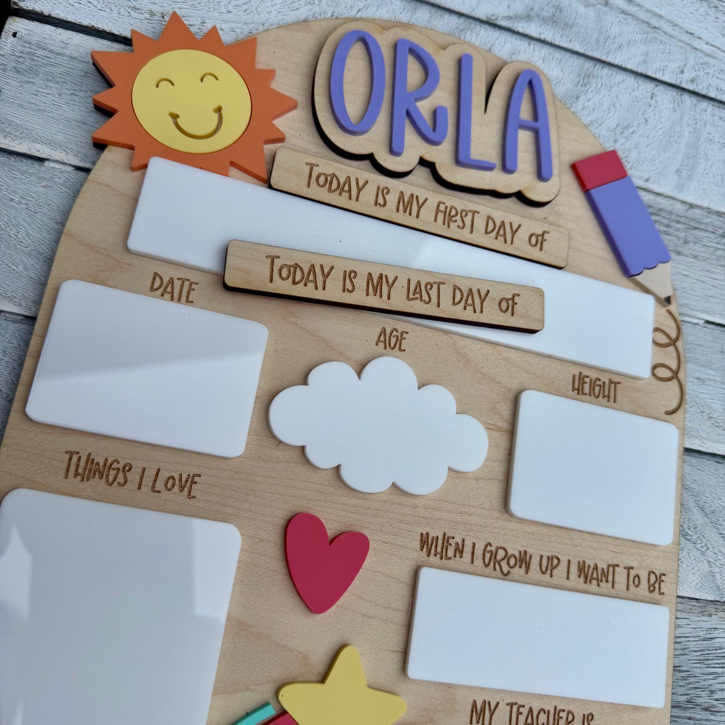 Personalised Reusable First and Last Day of School Board with Shooting Star