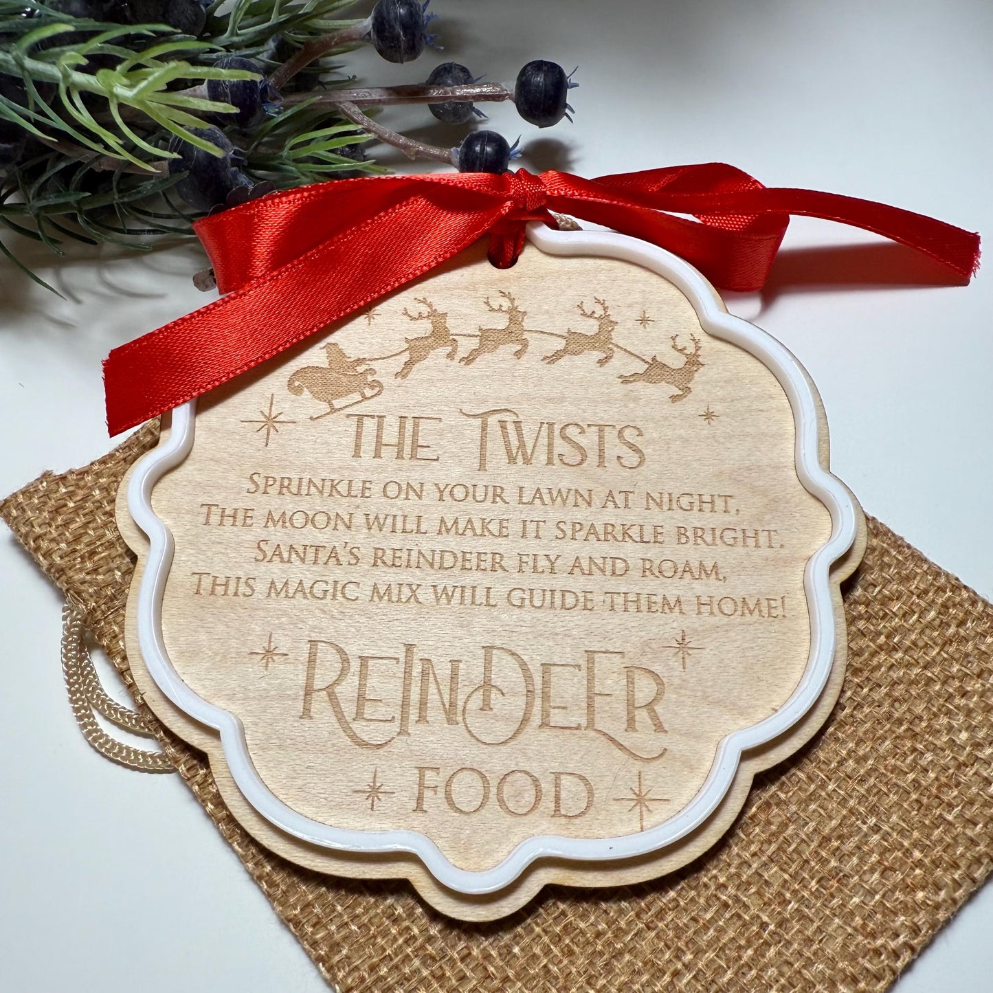 Personalised Christmas Tags Set of Three with Believe Bell Magic Key and Reindeer Food Bag
