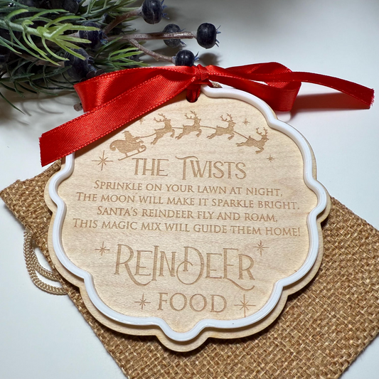 Magical Reindeer Food Set – Maple Wood Tag, Hessian Bag Ribbon