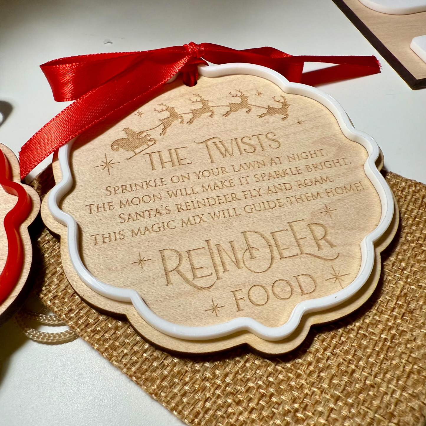 Magical Reindeer Food Set – Maple Wood Tag, Hessian Bag Ribbon