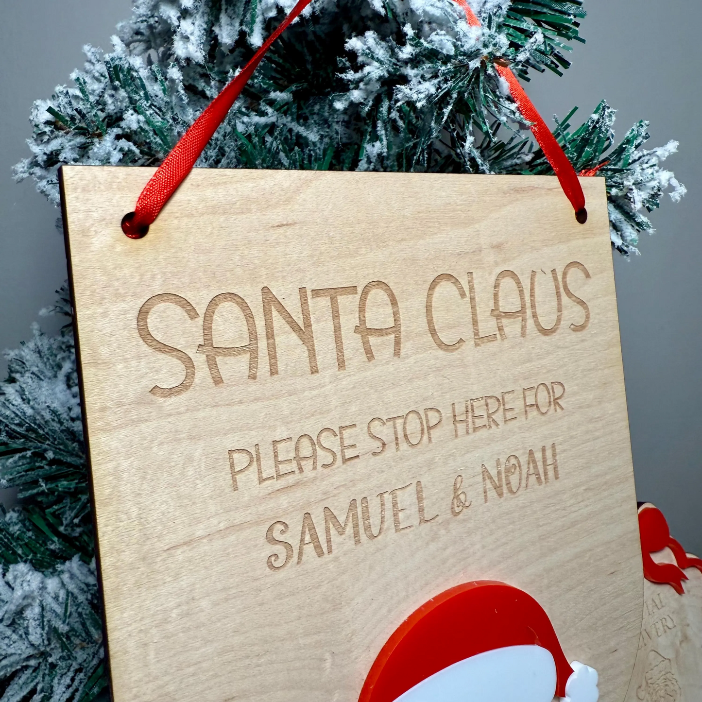 Personalised Santa Stop Here Sign | Maple Wood with Acrylic Santa