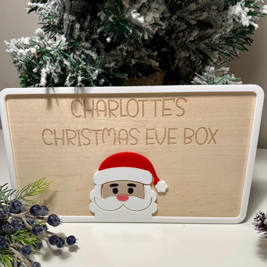 Personalised Christmas Eve Box Sign | Maple Wood with Acrylic Santa