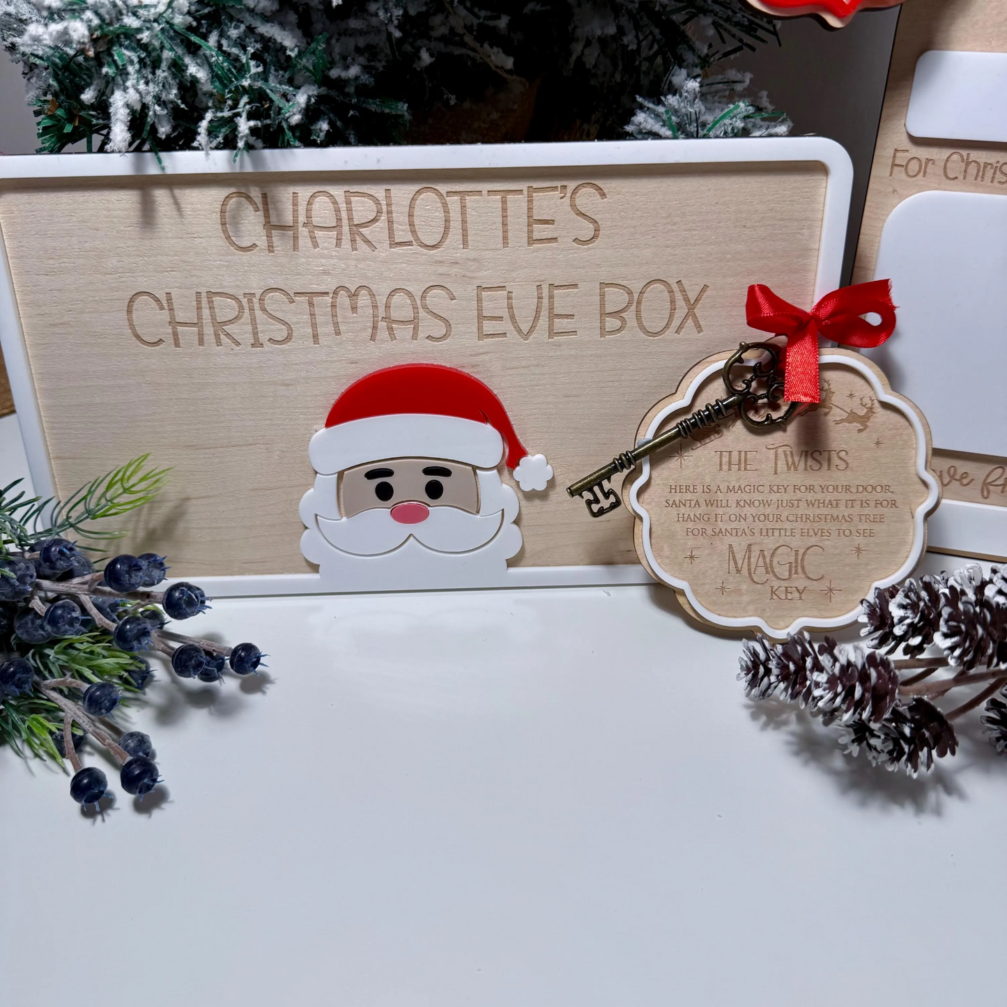 Personalised Christmas Eve Box Sign | Maple Wood with Acrylic Santa