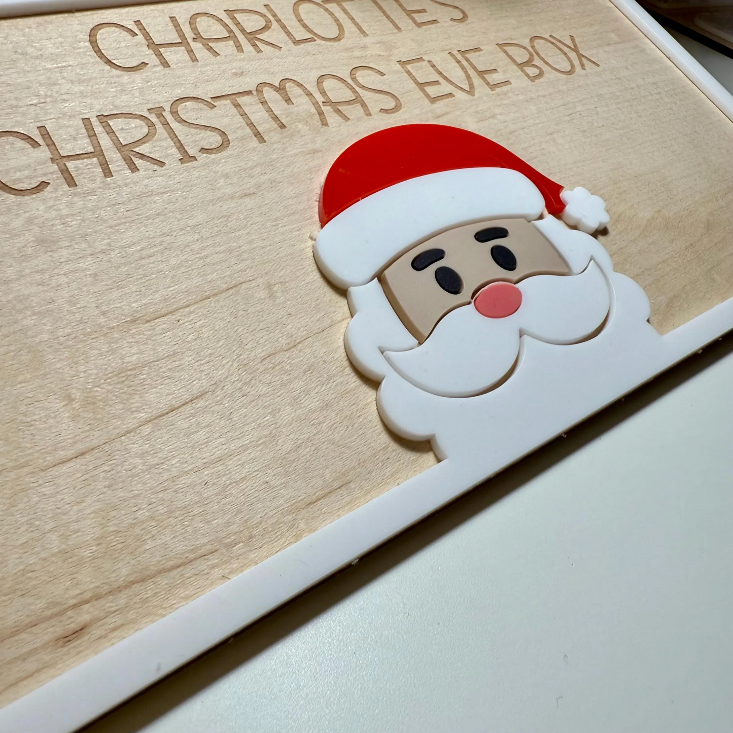 Personalised Christmas Eve Box Sign | Maple Wood with Acrylic Santa