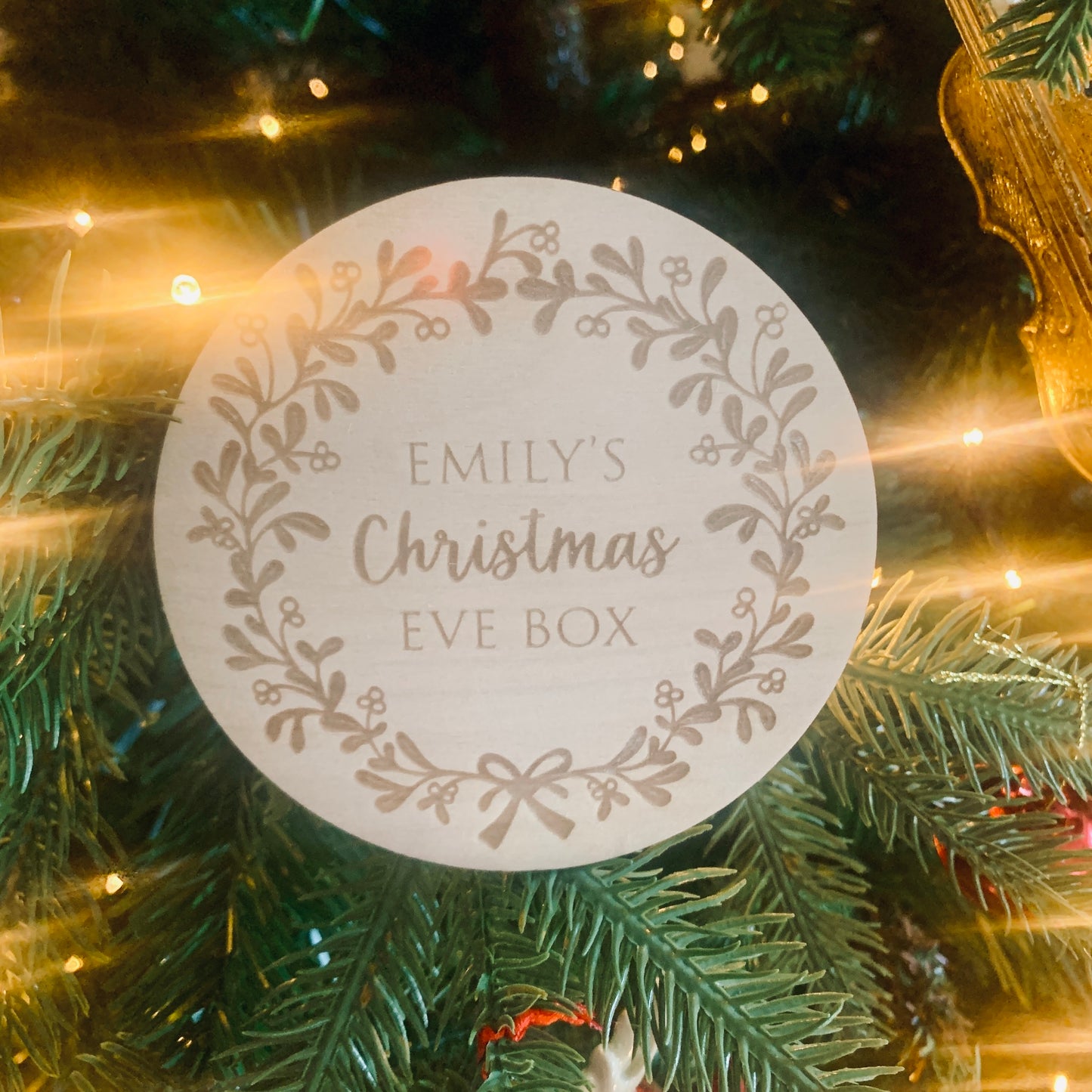 Personalised Christmas Eve Box Topper Circular Mistletoe Design