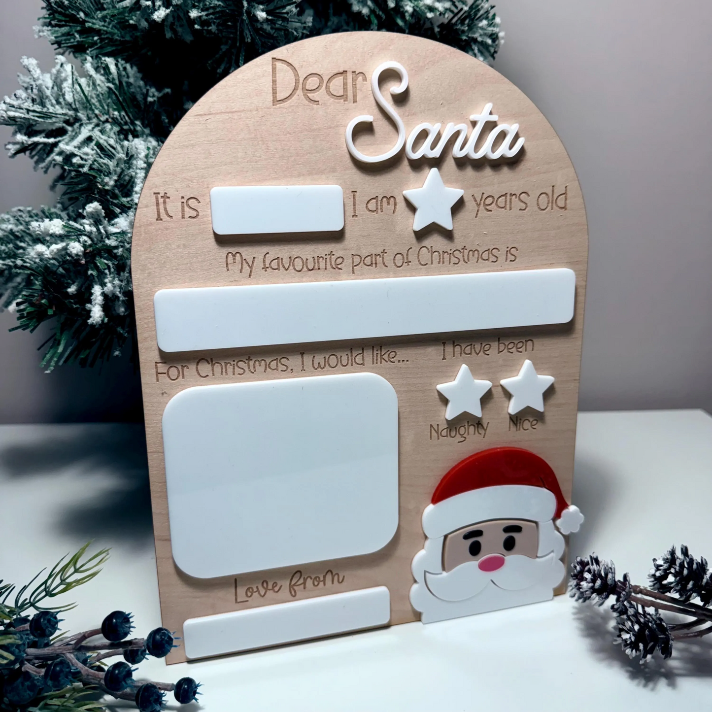 Personalised Dear Santa Board | Maple Wood with Reusable White Board