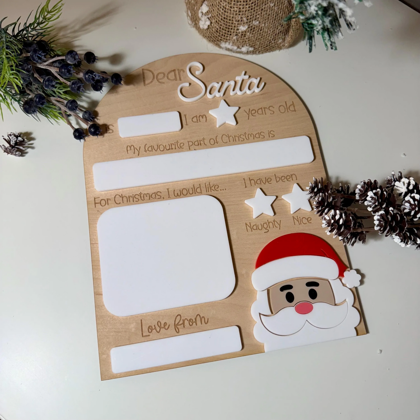 Personalised Dear Santa Board | Maple Wood with Reusable White Board