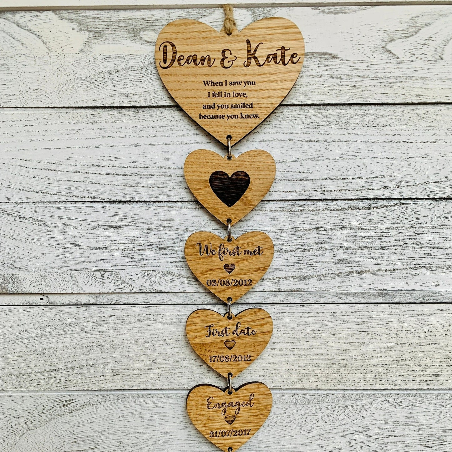 Personalised Oak Couples Story Hanging Decoration