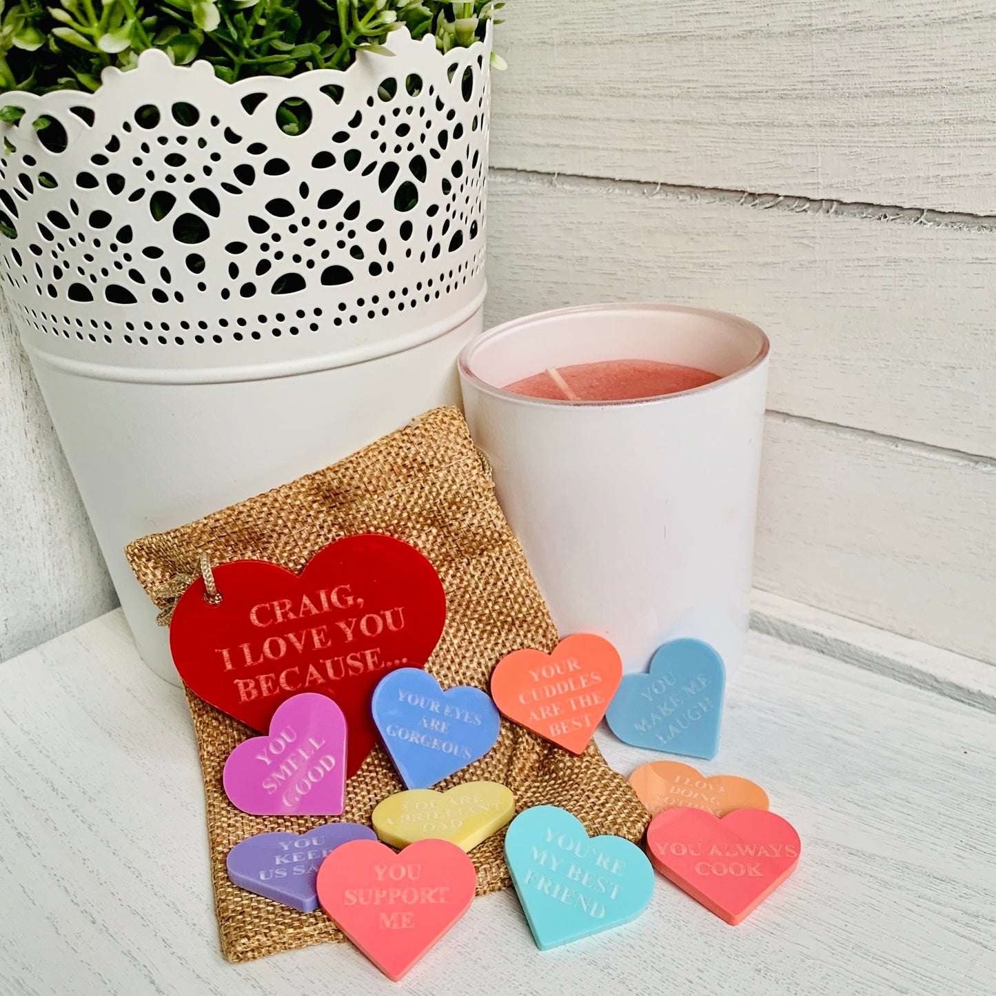 Personalised Ten Reasons I Love You Pastel Heart Tokens