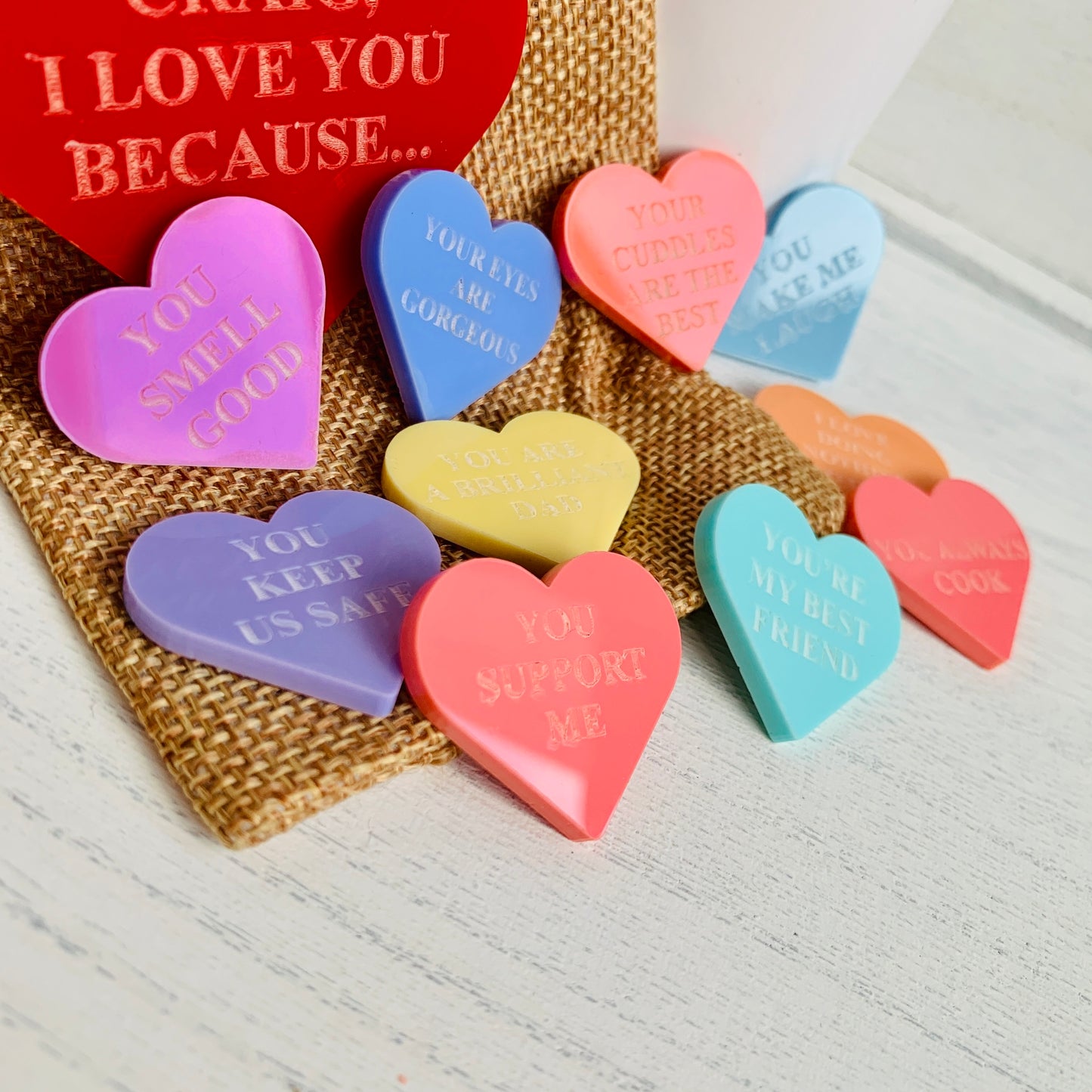 Personalised Ten Reasons I Love You Pastel Heart Tokens